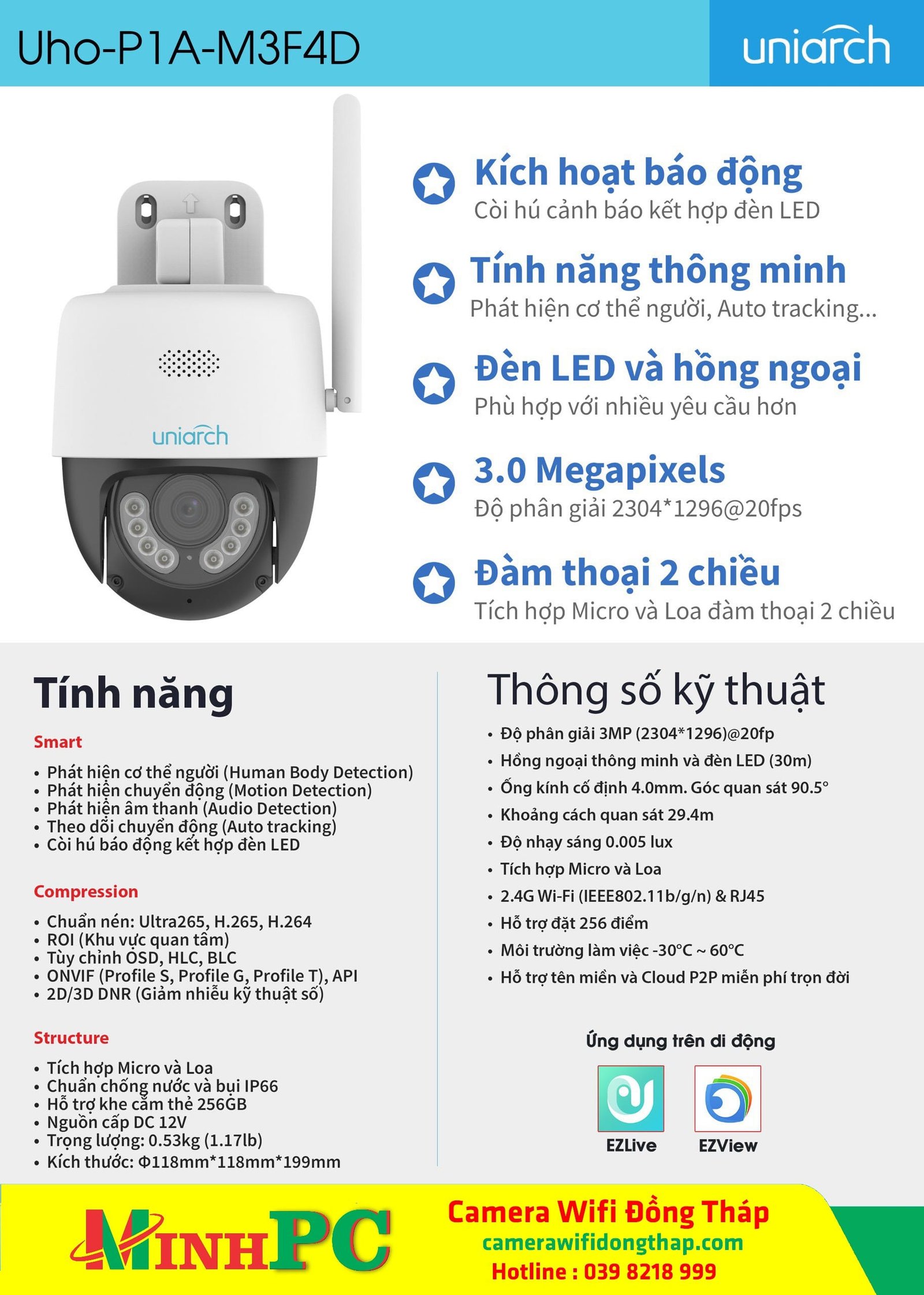 Camera wifi Uniarch PTZ UHO-B1A-M3F4D FullHD 1080P