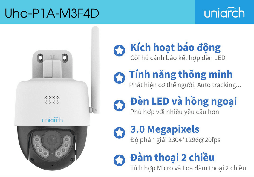 Camera wifi Uniarch PTZ UHO-B1A-M3F4D