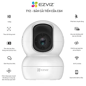 Camera WiFi EZVIZ TY2 1080P xoay 360 độ, âm thanh 2 chiều